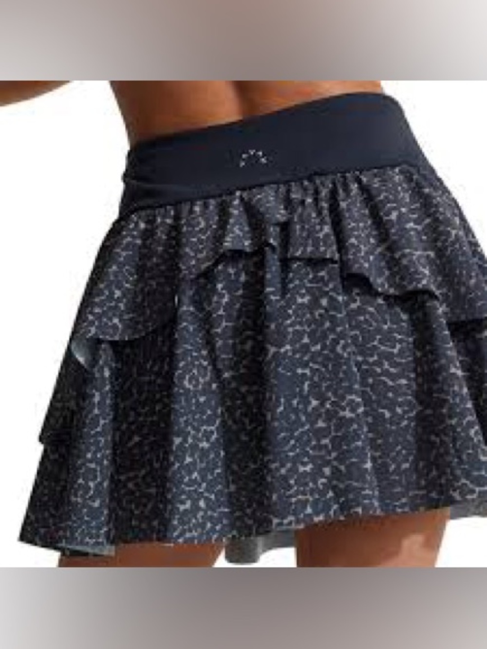 Varley Black Tiered Ruffle Skirt with Subtle Leopard Print